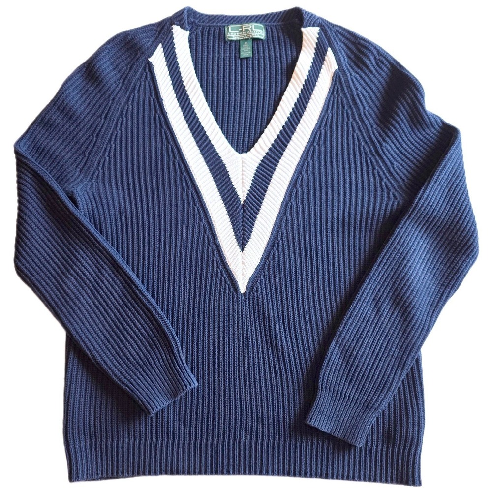 Vintage 90s Y2K Lauren Active Ralph Lauren Navy Cricket Sweater Varsity Knit M